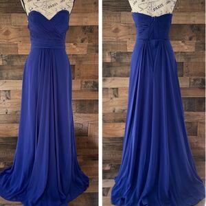 Clarisse Full Length Royal Blue Sheath Column Formal Dress Chiffon Overlay 9/10